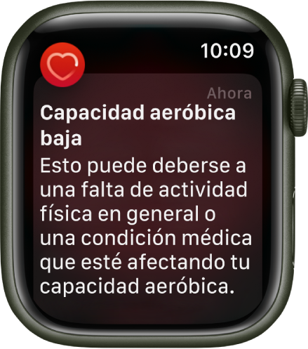 Una alerta de Frecuencia Cardiaca indicando una capacidad aeróbica baja.