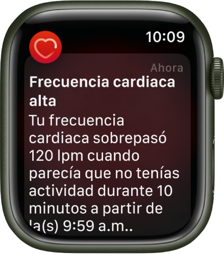 Alerta de Frecuencia Cardiaca indicando una frecuencia elevada.