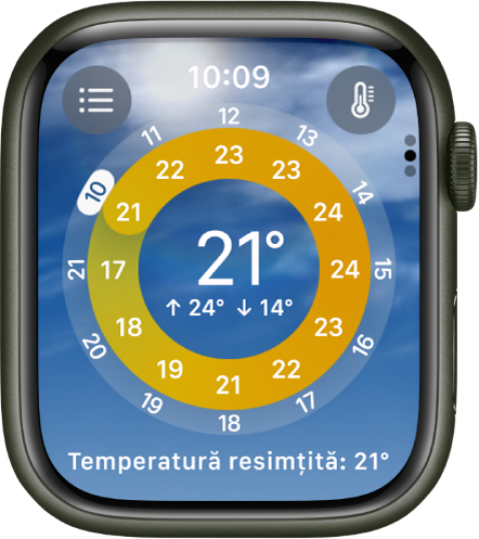 Ecranul Condiții meteo în aplicația Vremea.