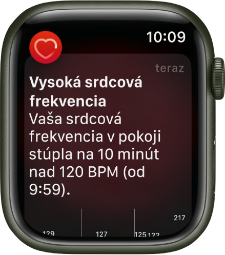 Upozornenie na srdcovú frekvenciu, ktoré indikuje vysokú srdcovú frekvenciu.