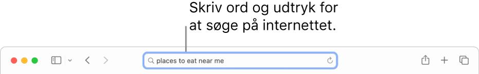 Det smarte søgefelt i Safari, hvor du kan skrive ord og sætninger for at søge på internettet.