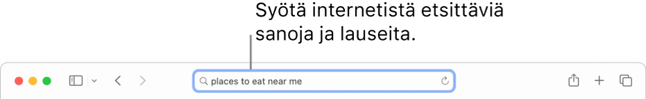 Safarin älykäs hakukenttä, johon voit kirjoittaa hakusanan tai -lauseen internet-hakua varten.