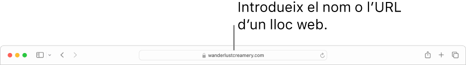 El camp de cerca intel·ligent del Safari, on pots introduir el nom o l’URL d’una pàgina web.