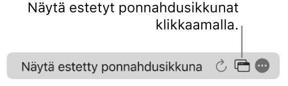 Älykäs hakukenttä, jossa on kuvake, joka näyttää estetyt ponnahdusikkunat.