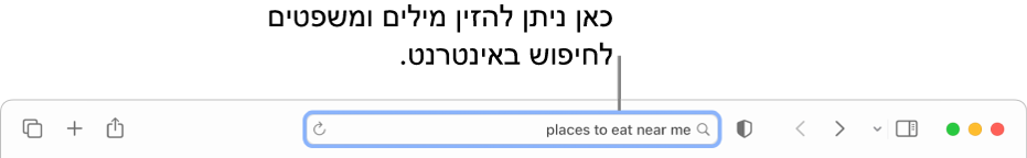 השדה ״חיפוש חכם״ של Safari, שבו ניתן להזין מילים וביטויים כדי לחפש באינטרנט.