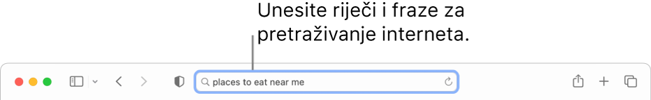 Pametno polje za pretraživanje preglednika Safari, gdje možete unijeti riječi i fraze za pretraživanje interneta.