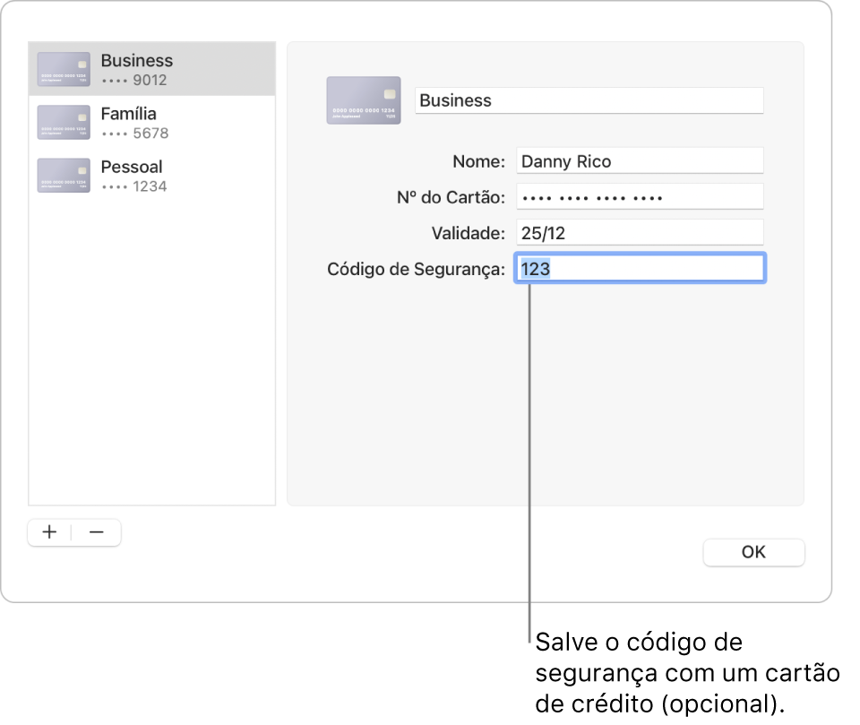 Um formulário de cartão de crédito com campos para inserir o nome, número do cartão, data de validade e código de segurança.