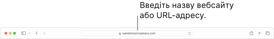 Поле динамічного пошуку браузера Safari, у якому вводиться назва або URL-адреса вебсайту.