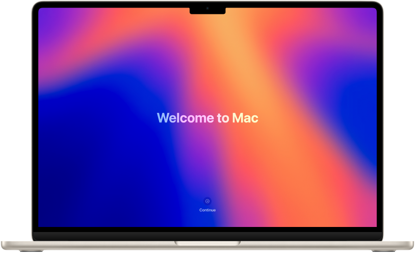 Otwarty MacBook Air ze słowem „hello” i przyciskiem „Get Started” na ekranie.