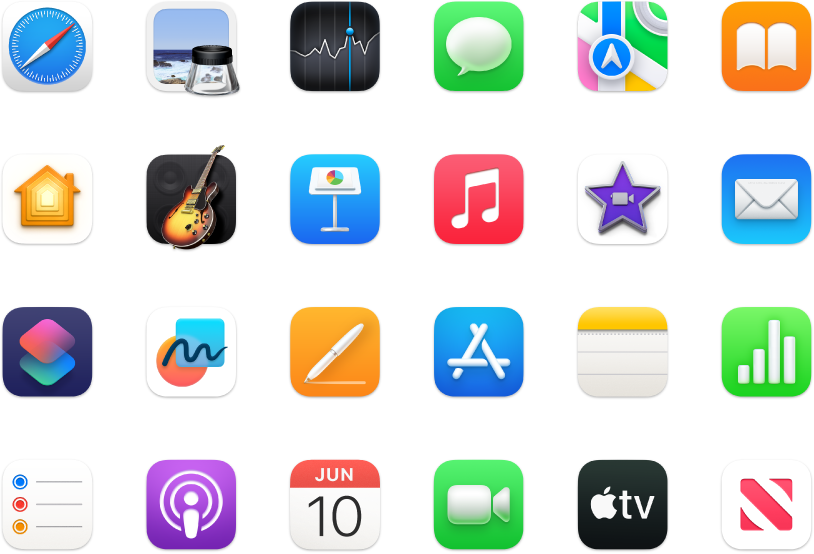 Ikony aplikacji dołączonych do MacBooka Air.