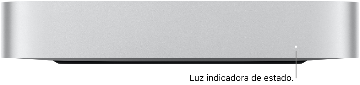 Vista frontal do Mac mini a mostrar a luz indicadora de estado.