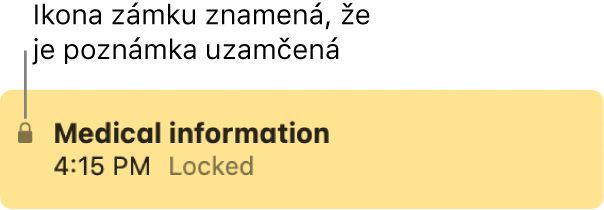 Zamčená poznámka s ikonou zámku na levém okraji