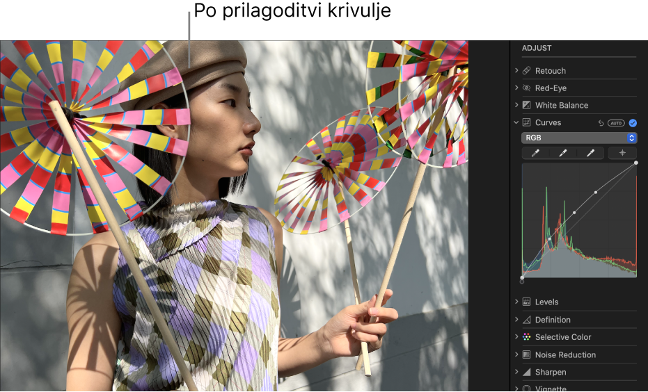 Fotografija po prilagoditvah s funkcijo Krivulje.