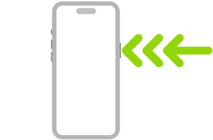 Eine Abbildung des iPhone mit drei Pfeilen, die das dreimalige Drücken der Seitentaste oben rechts darstellen.