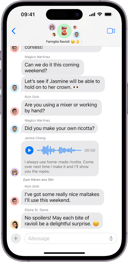 Eine Gruppenkonversation in der App „Nachrichten“.