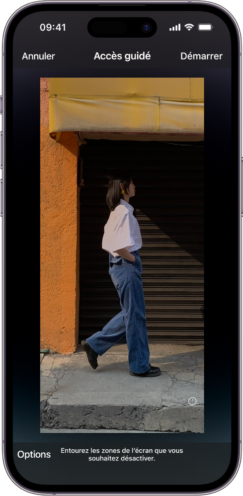 Un écran d’iPhone montrant la configuration d’Accès guidé.