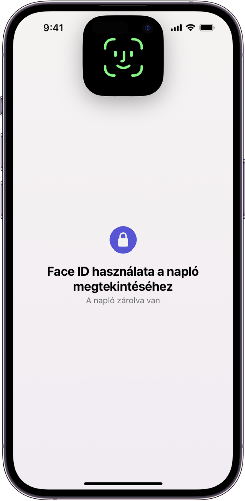 Jelzés, hogy a napló zárolásának feloldásához a Face ID-t kell használni.