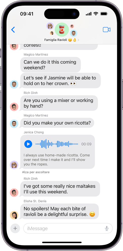 Una conversazione di gruppo nell’app Messaggi.