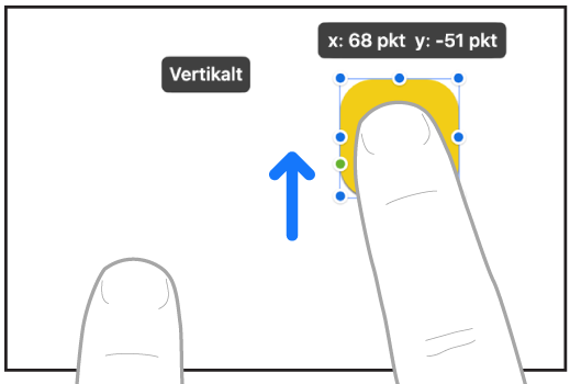 To fingre og en hånd som flytter et objekt i en rett linje i Freeform.