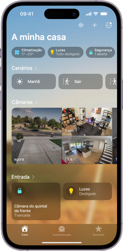 O ecrã “A minha casa” na aplicação Casa.