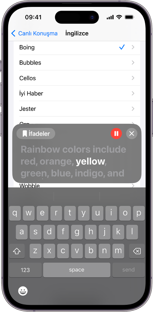 iPhone’daki Canlı Konuşma özelliği, girilen tüm metinleri yüksek sesle okuyor.