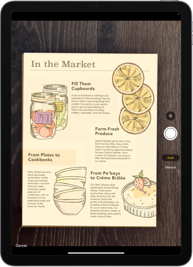 A screen showing a document being scanned. The Take Picture button is at the bottom center.