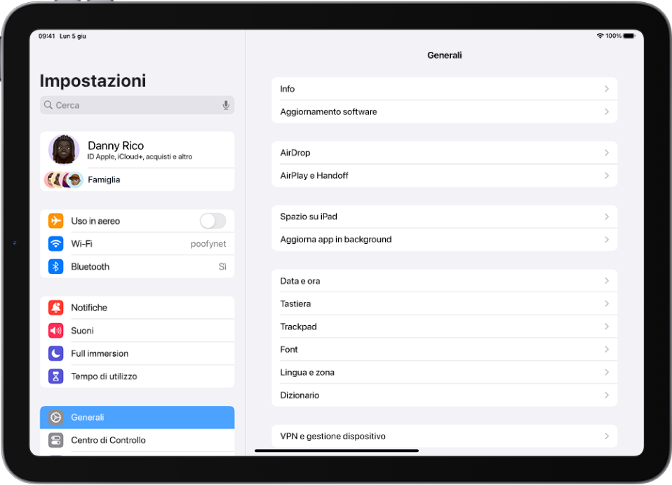 La schermata Home di iPad con varie icone di app, compresa quella di Impostazioni, che puoi toccare per modificare il volume, la luminosità e altro ancora su iPad.