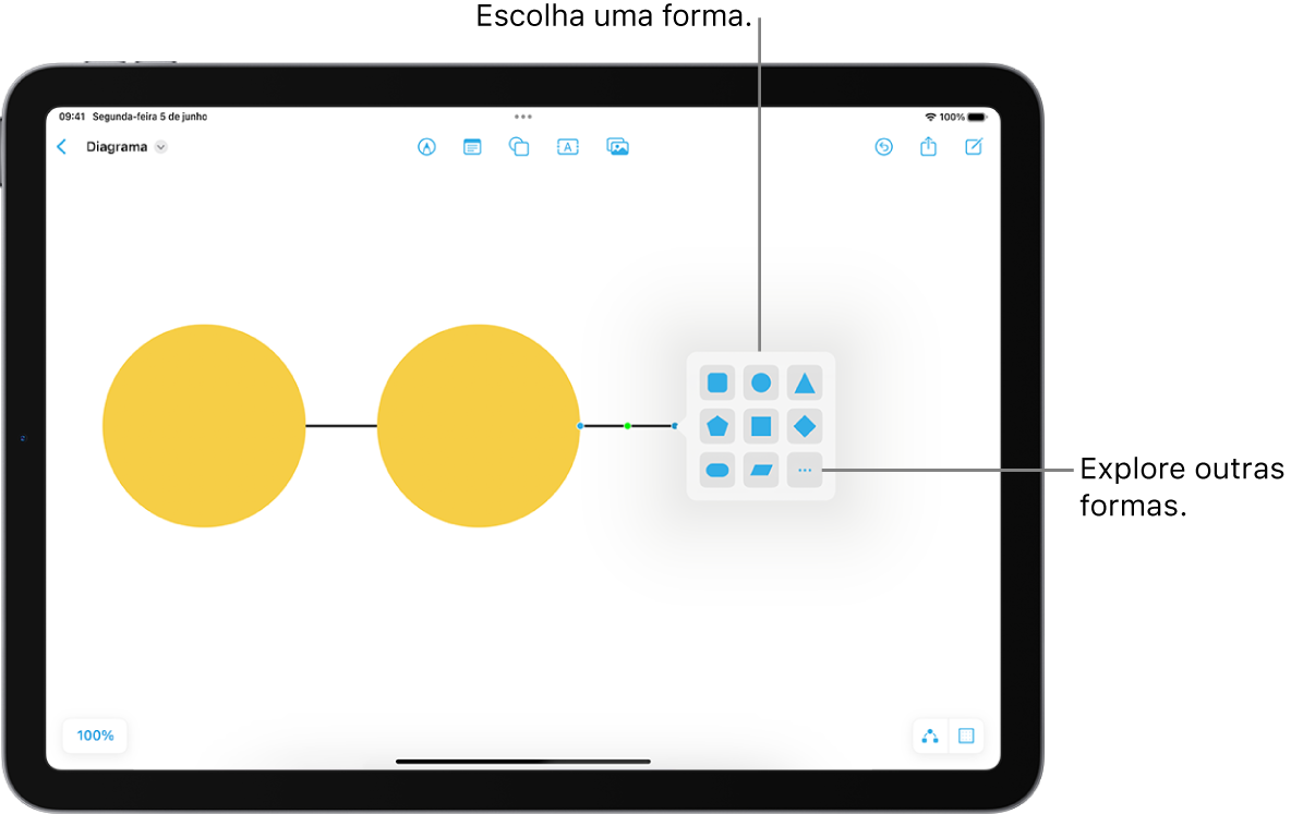 Um diagrama com uma nova forma sendo adicionada.