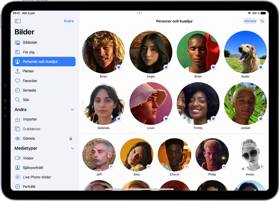 Skärmen Personer och husdjur i appen Bilder.