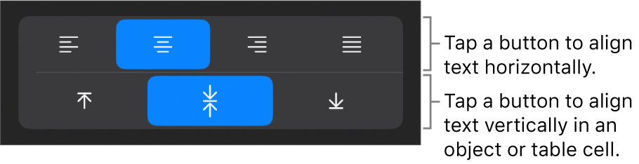 Horizontal and vertical alignment buttons for text.