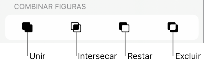 Botones Unir, Cruzar, Sustraer y Excluir debajo de Combinar figuras.