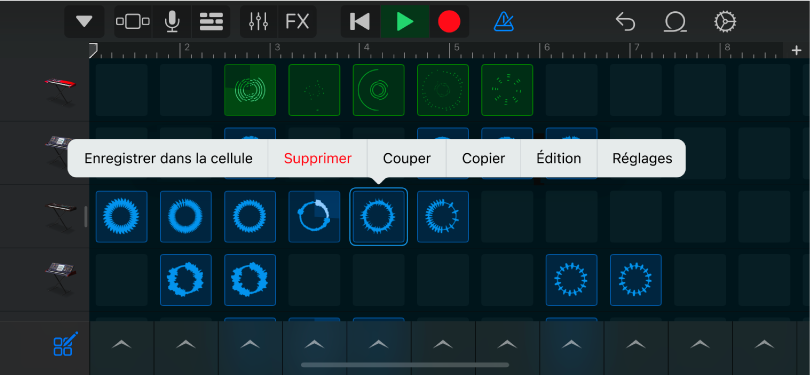 Illustration. Grille Live Loops avec la modification de cellules activée.