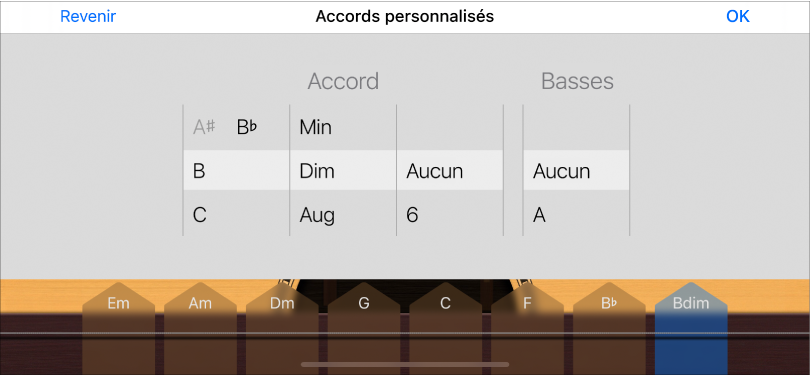 Personnaliser les molettes de contrôle des accords