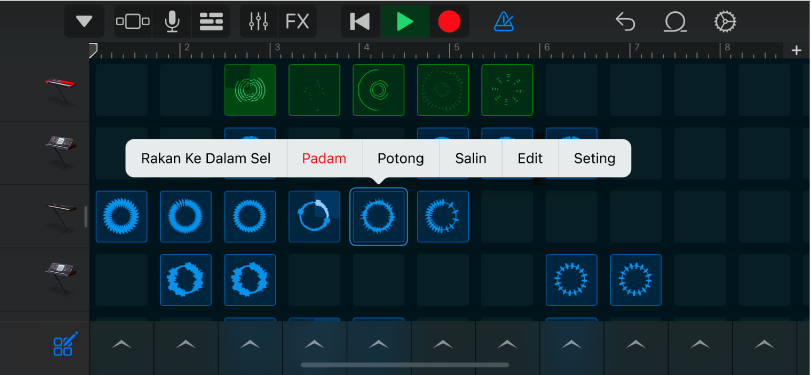 Rajah. Grid Live Loops dengan pengeditan sel diaktifkan.