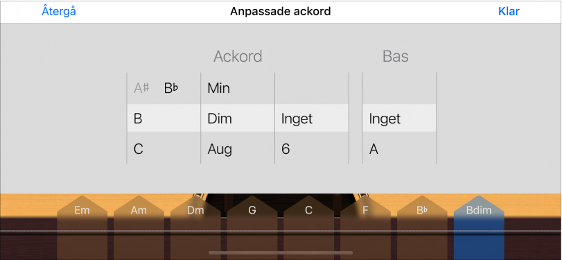 Reglagehjul för anpassade ackord