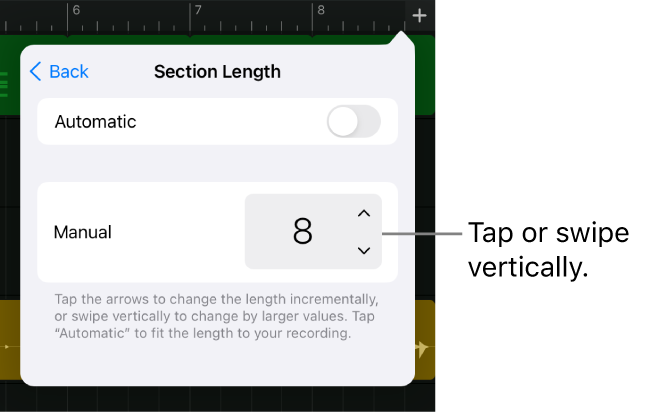 Controls for changing the length of a song section