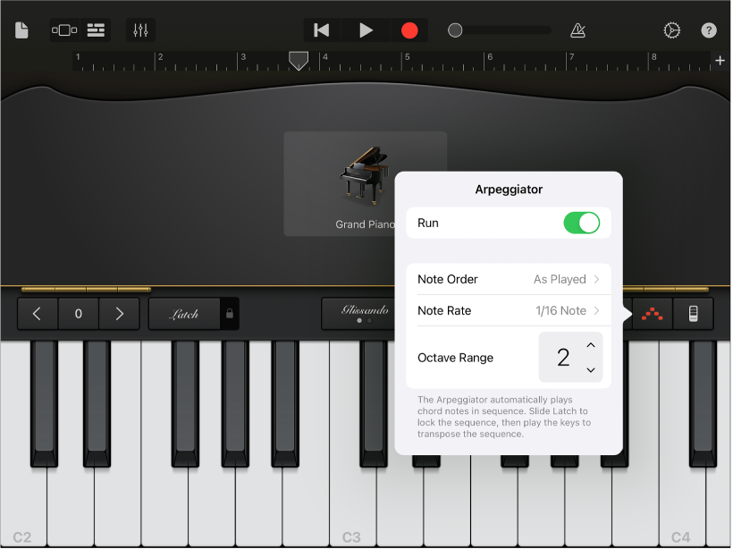 Keyboard Arpeggiator controls