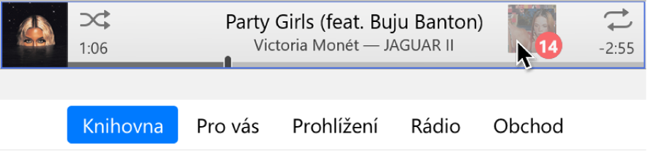 Přetažení alba do horní části okna iTunes