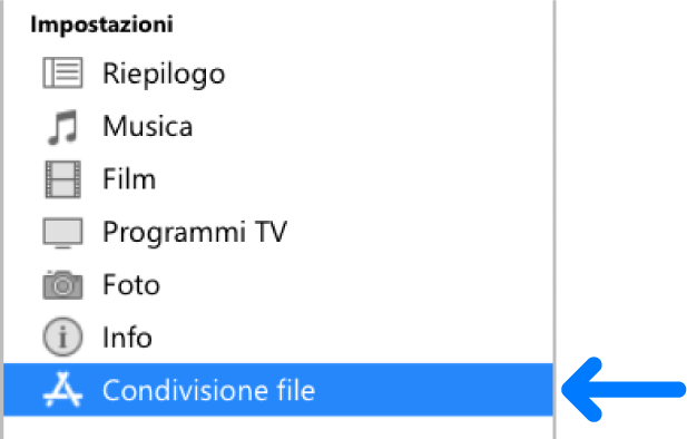 Nelle impostazioni del dispositivo, fai clic su “Condivisione file” per trasferire file tra il computer e il dispositivo.