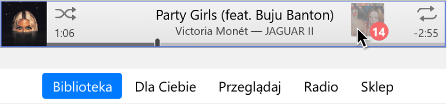 Album przeciągany na górę okna iTunes