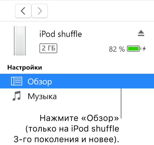 Окно устройства. В боковом меню выбран раздел «Обзор».