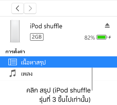 หน้าต่างอุปกรณ์ที่มีเนื้อหาสรุปถูกเลือกอยู่ในแถบด้านข้าง