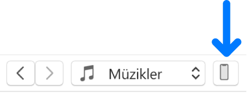 iTunes penceresinin üst tarafında seçilmiş olan Aygıt düğmesi.