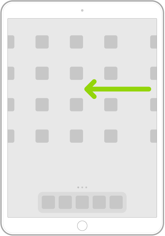 En illustration, der viser, hvordan der skubbes for at se apps på andre sider på hjemmeskærmen.