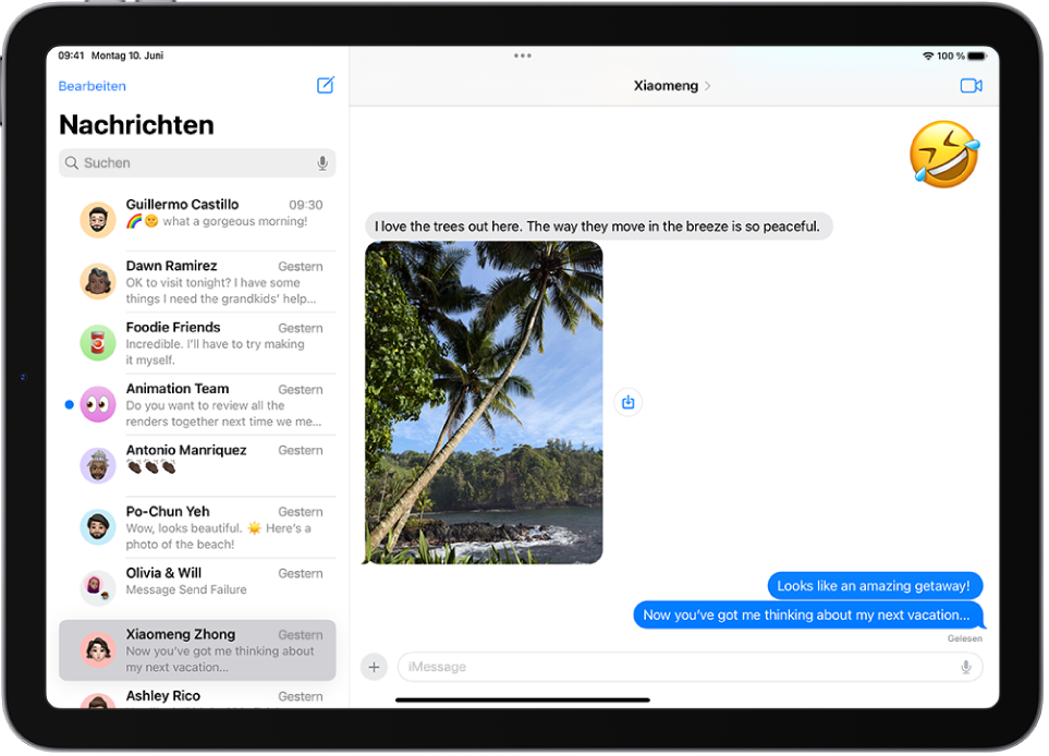 Eine Konversation mit iMessage-Funktionen in der App „Nachrichten“.