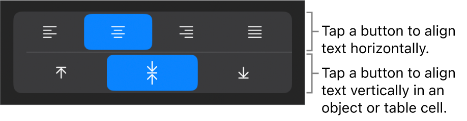 Horizontal and vertical alignment buttons for text.