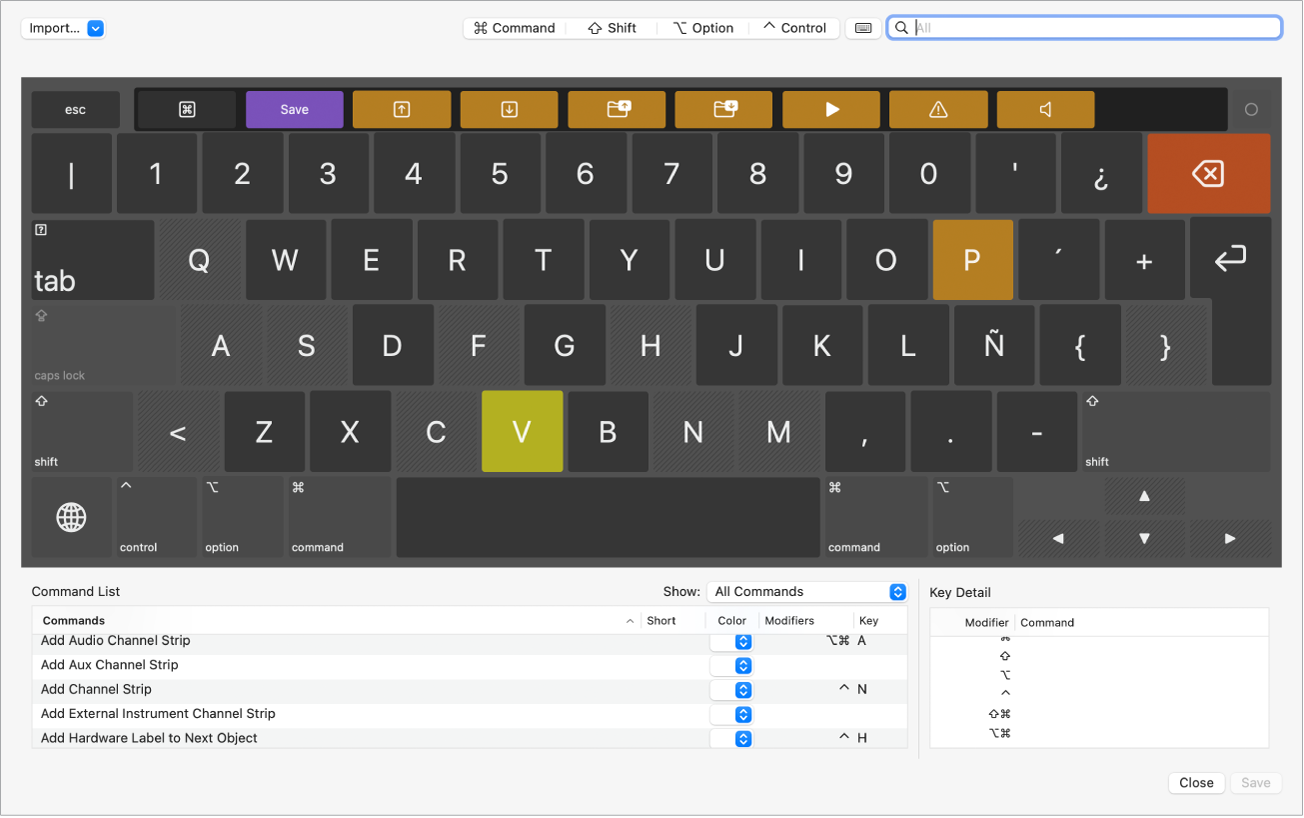 Key Commands Editor