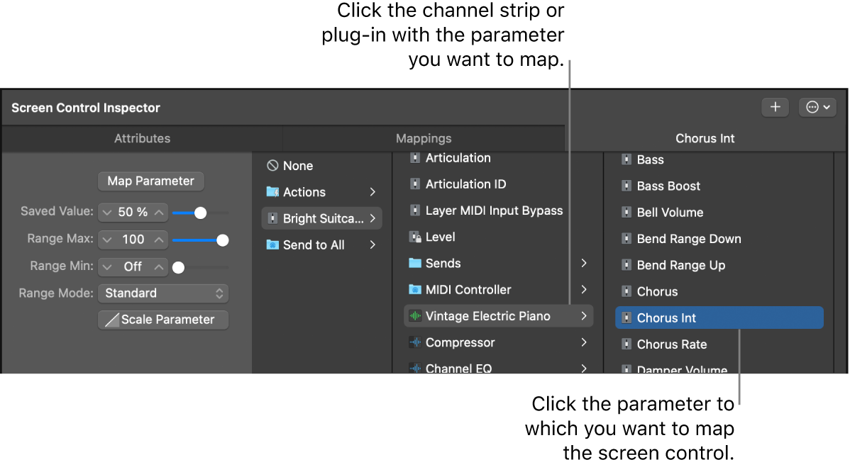 Figure. Mapping a screen control using the Parameter Mapping browser.