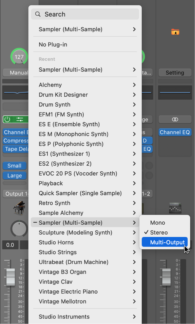 Figure. Plug-in menu showing Multi-Output item in submenu.