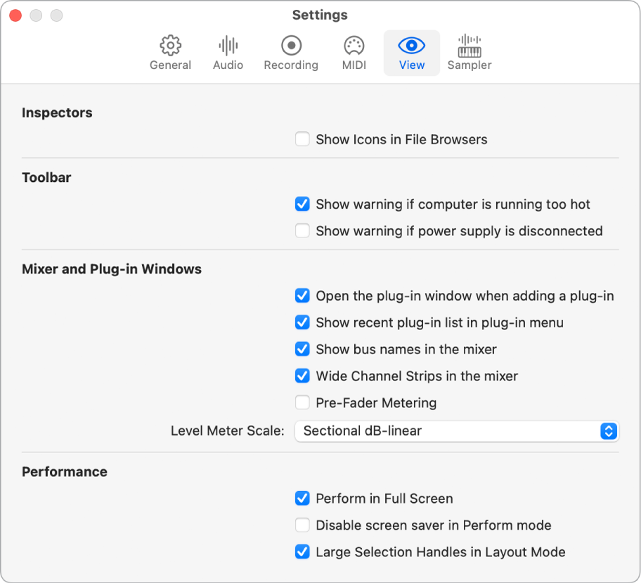 Figure. Display settings pane.